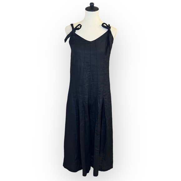 Magaschoni 100% Linen Flowy Wide Leg Crop Jumpsuit Ribbon Tie Shoulder Sz XS - Picture 1 of 9